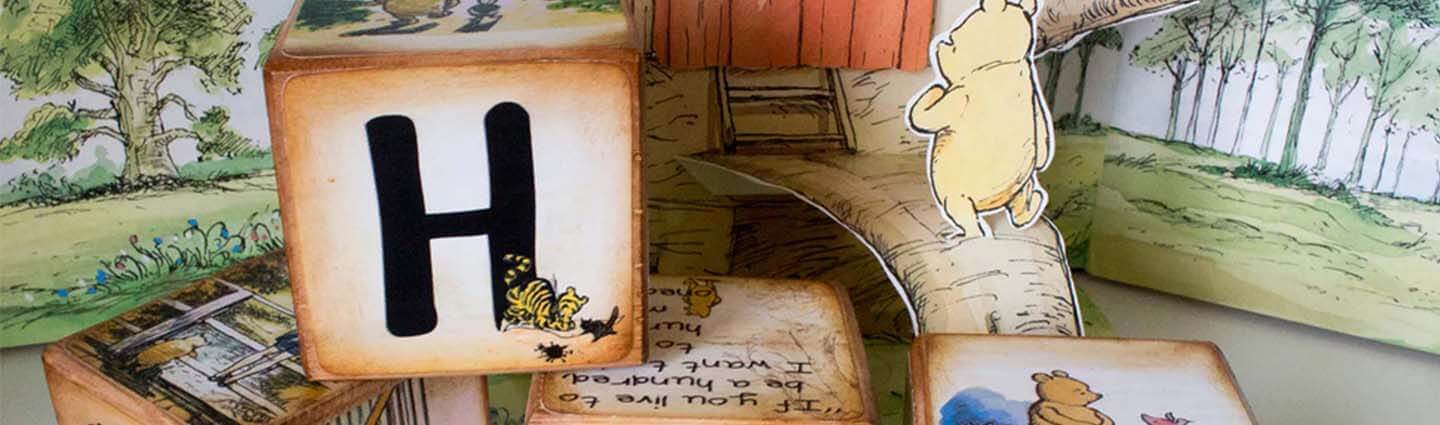 Winnie the Pooh Baby Nursery decor, Winnie the Pooh print, Winnie the Pooh wooden baby blocks