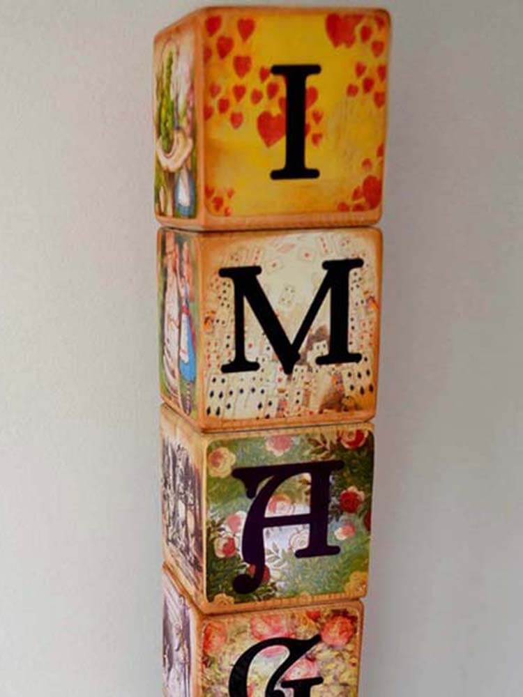 Alice Personalised wooden name blocks with name IMAGINE