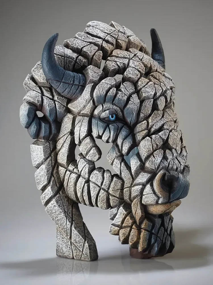 White Bison Head, American Buffalo Sculpture, Edge Animal Bust