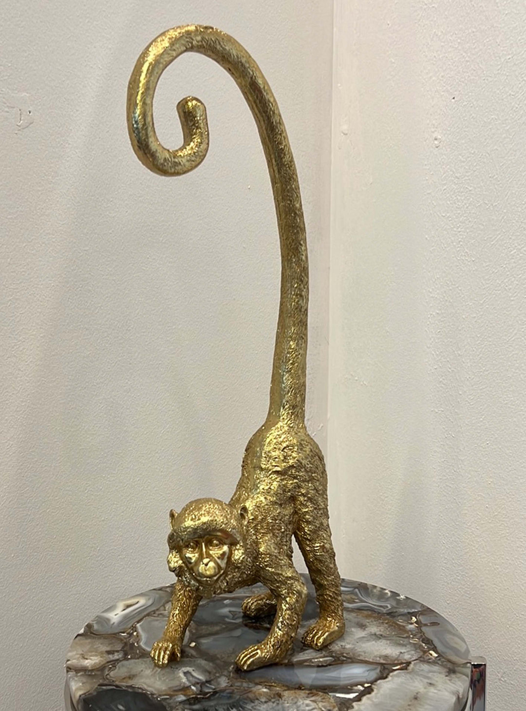 Gold Monkey Sculpture, Tall Tail Monkey Figure