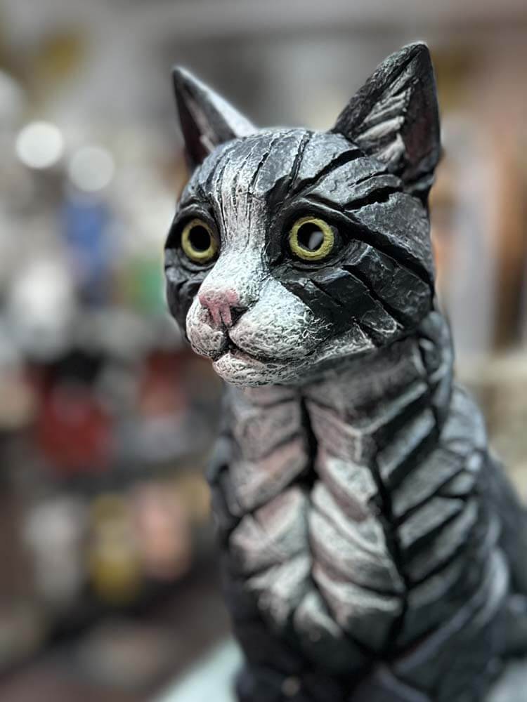 Black Cat Sitting Large Figure, Black & White Cat by Edge Sculpture, The Dutch Hospital Figurine collection