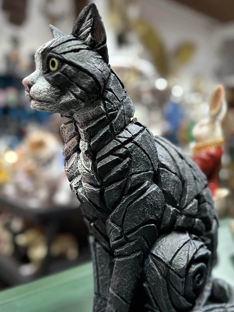 Black Cat Sitting Large Figure, Black & White Cat by Edge Sculpture, The Dutch Hospital Figurines