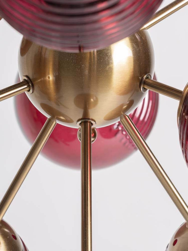 Ceiling Light, Art Deco Crystal Light Red