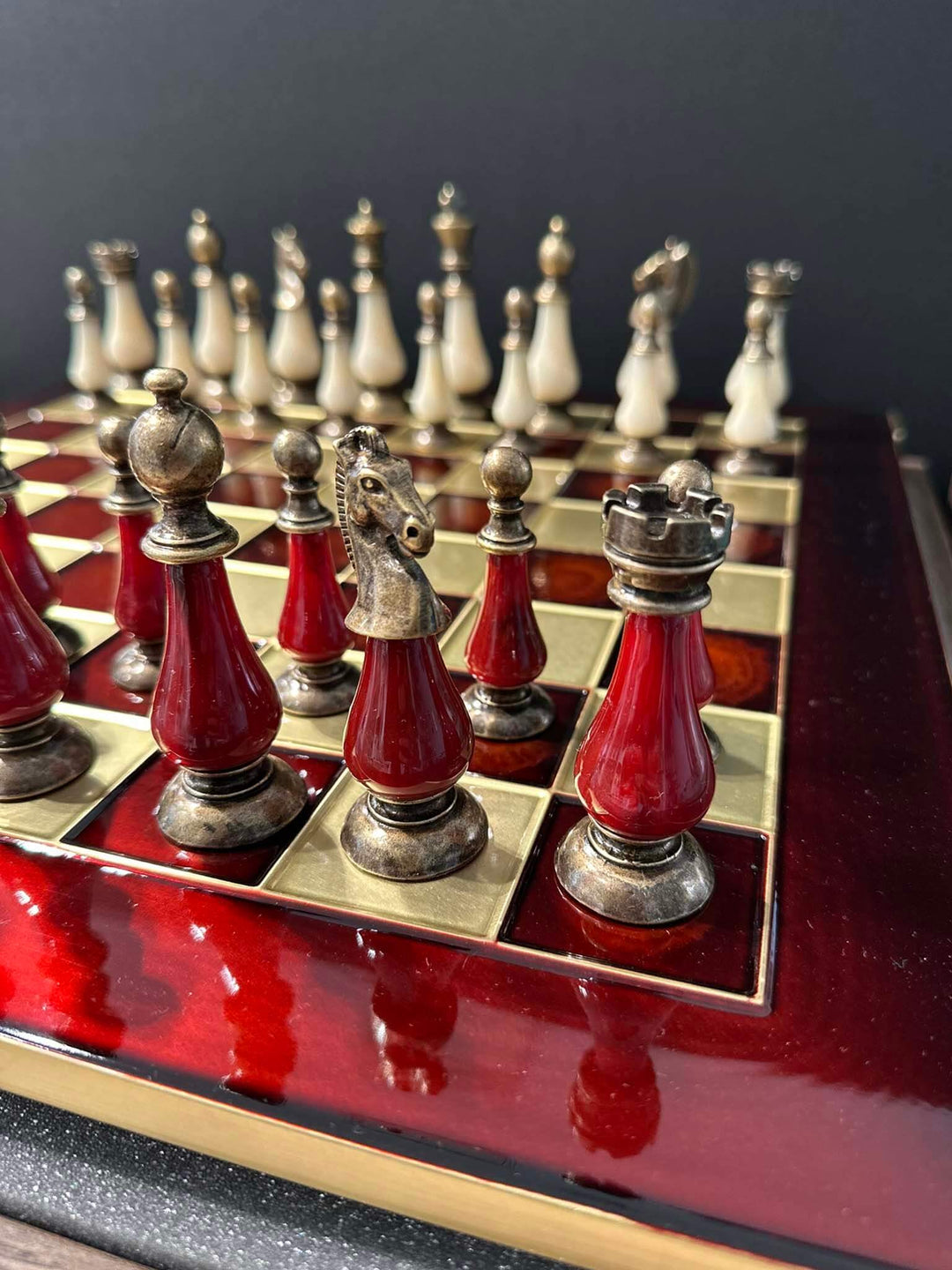 Statement large chess set in red & ivory