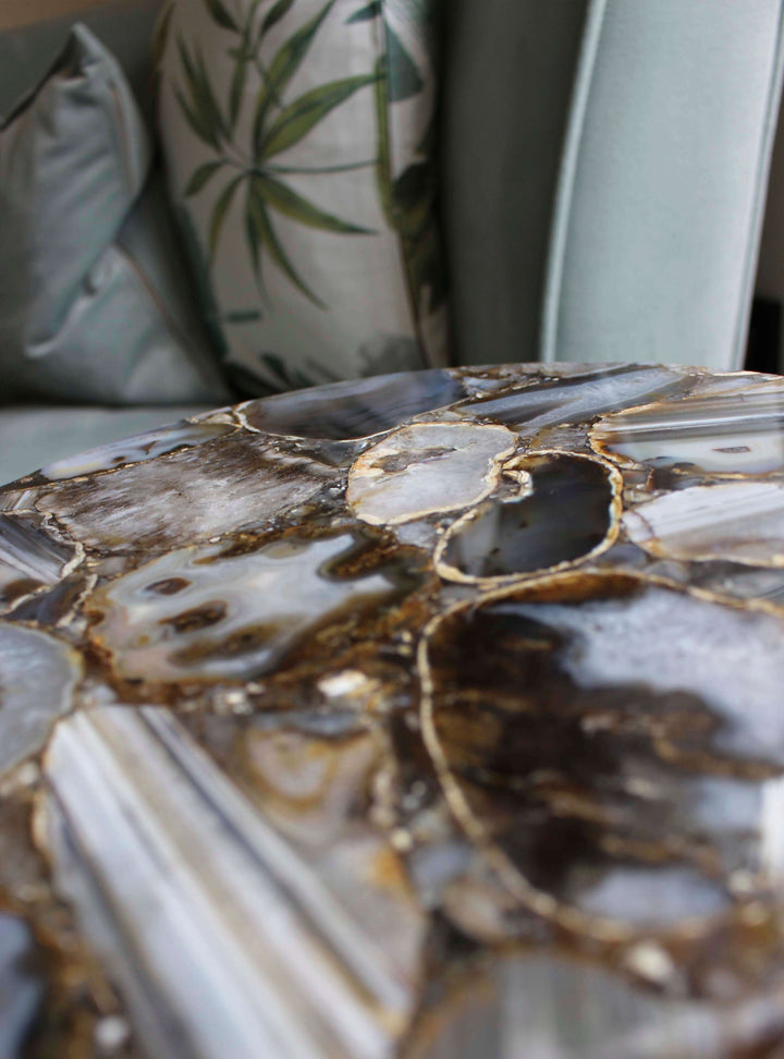 Blue, black and white Agate Table, Coffee table made of stone