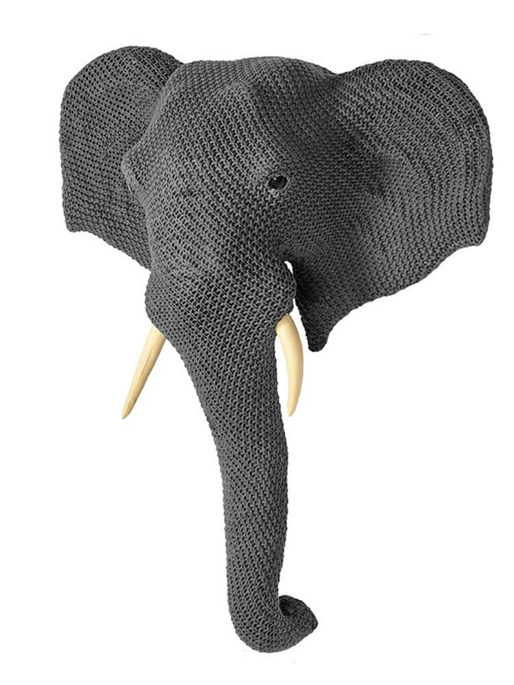 Elephant Wall Mounted Deco Head Grey Fabric