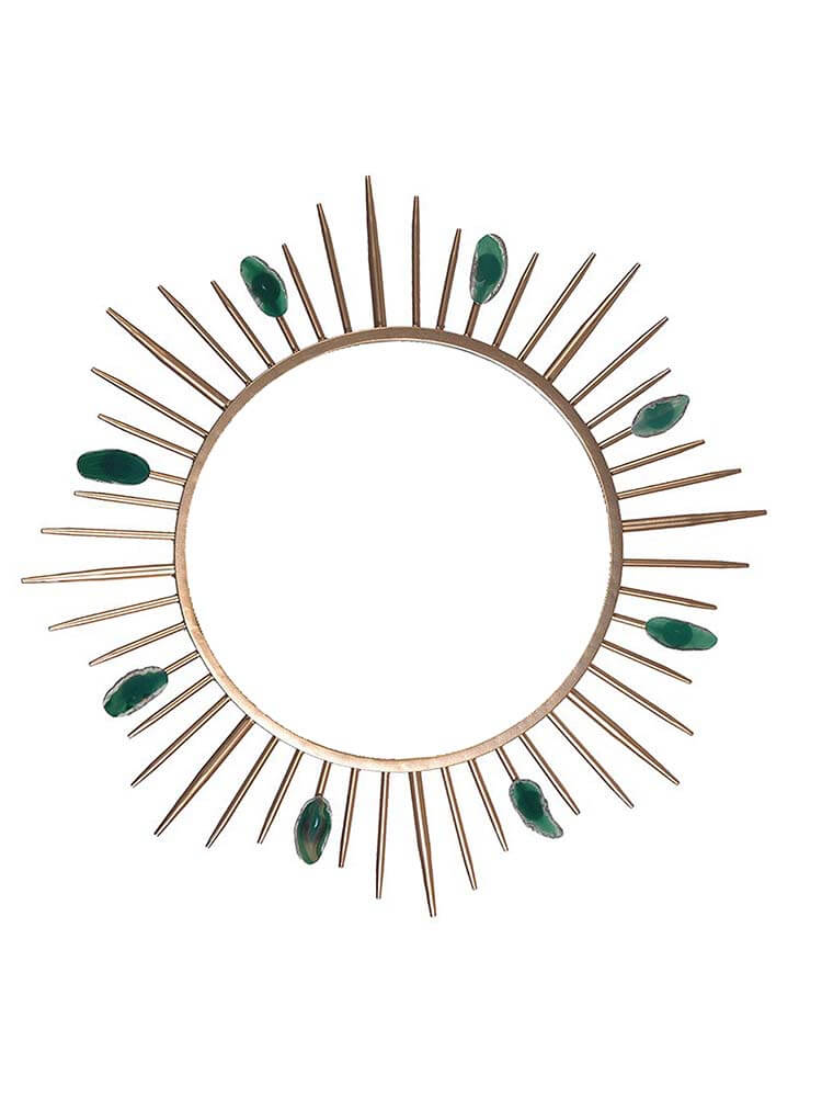 Circular shape green agate stone sunburst mirror