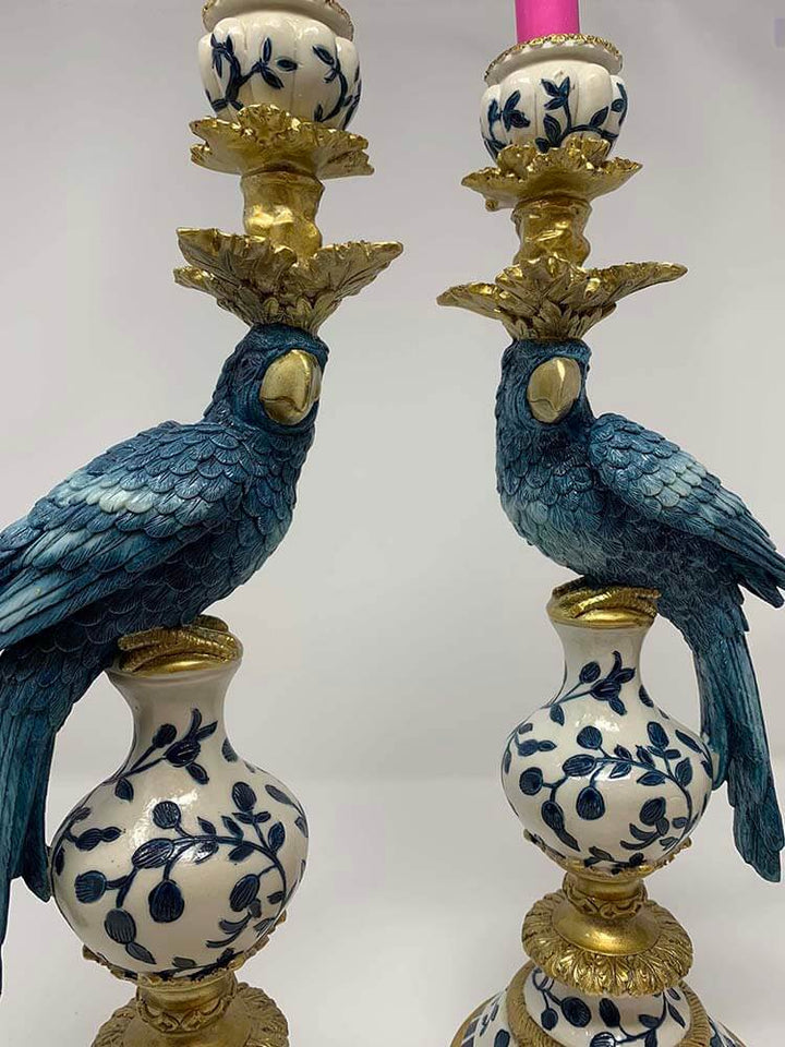 CANDLE HOLDER BLUE PARROT SET OF 2