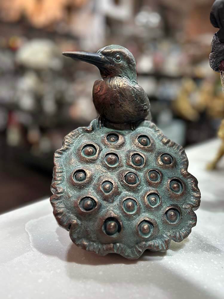 Japanese art Kingfisher and lotus statue