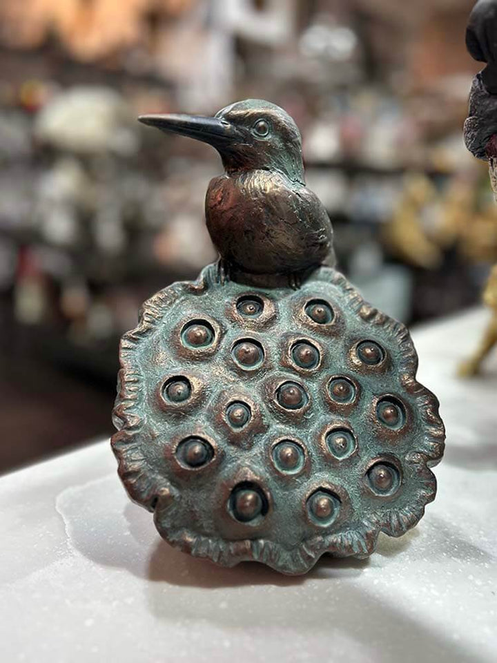 Japanese art Kingfisher and lotus statue