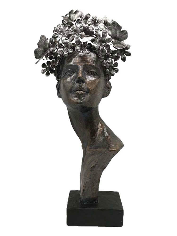 Bronze statue female head with butterflies