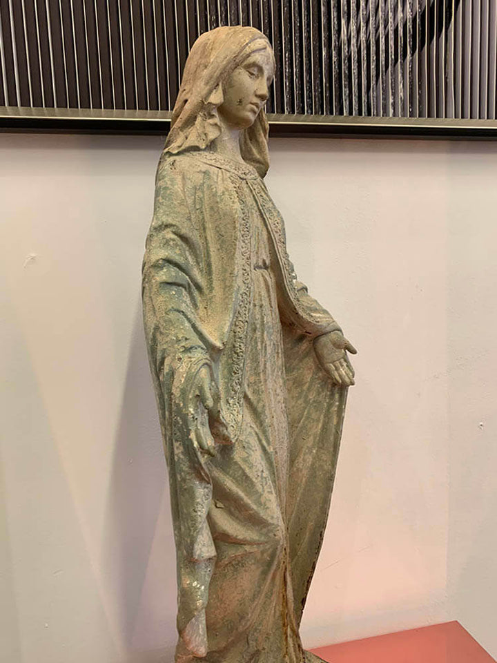 Mother Mary, Madonna statue with an antiqued stone finish