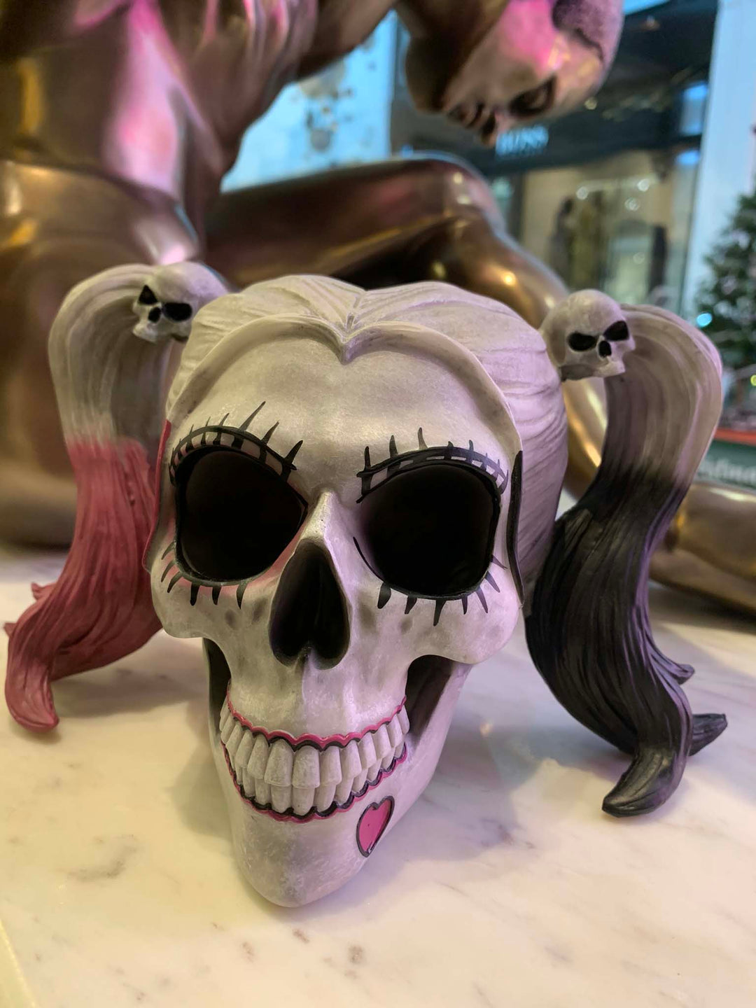 Little Monster Pigtailed Troublemaker Skull, Harley Quinn Skull, Decorative Skull