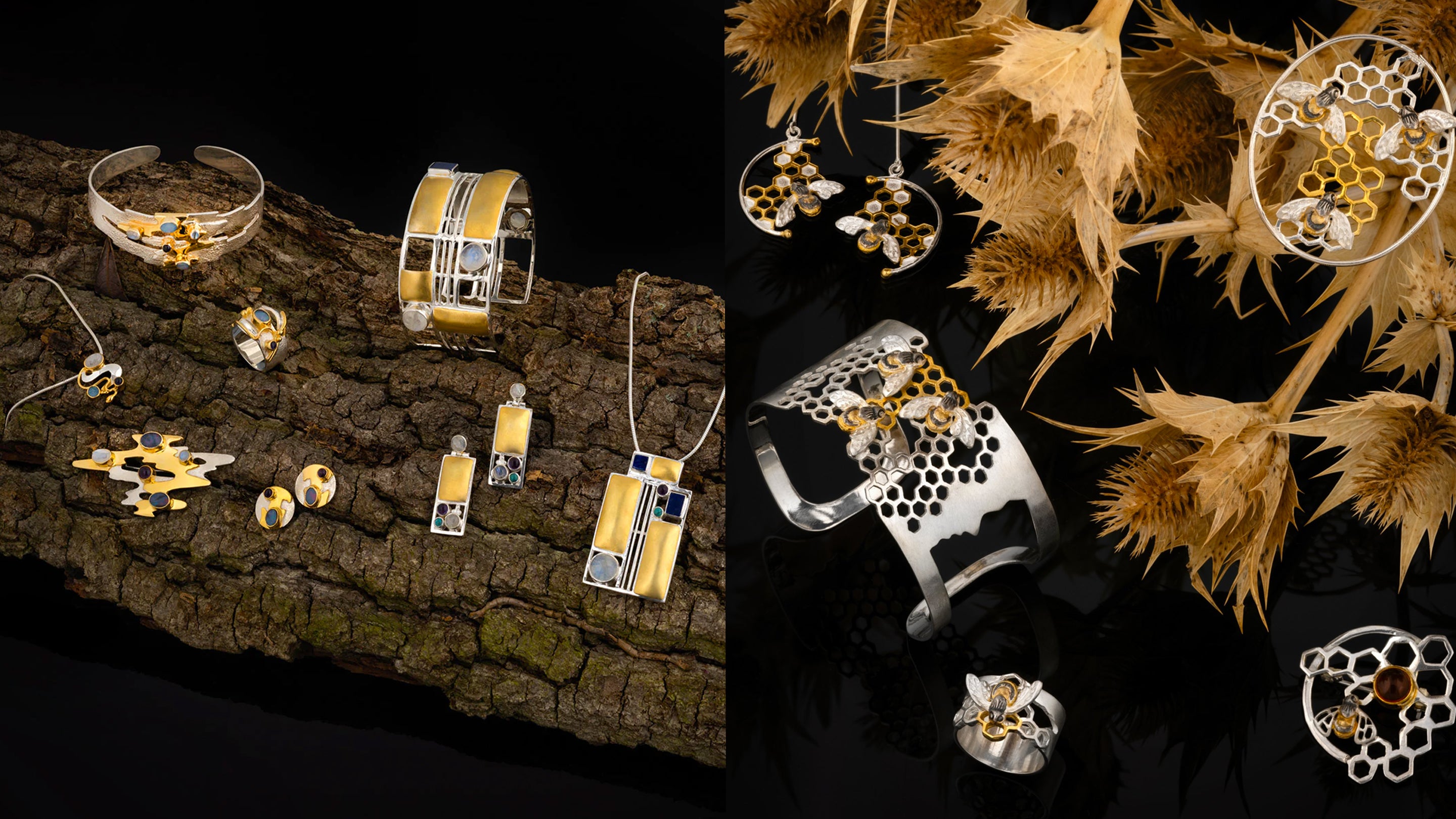 Semi-precious stones and silver jewellery inspired by art, architecture and nature.