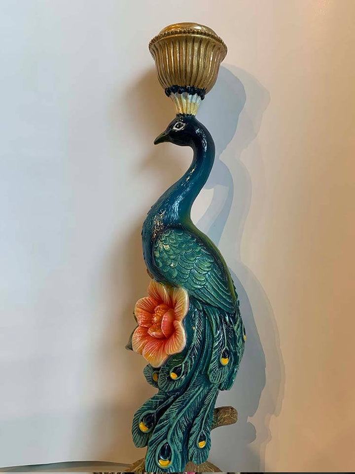 Blue peacock candlestick vintage bird candle holder peacock