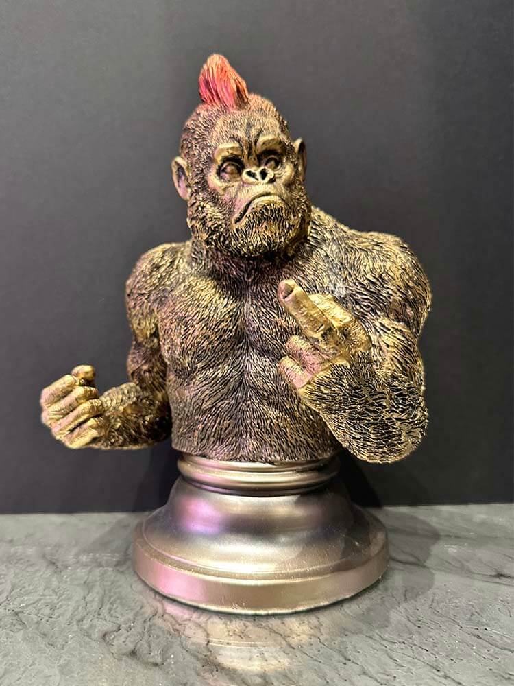 Naughty Gorilla Ornament, Gorilla with punk hairstyle, Bronze gorilla figure