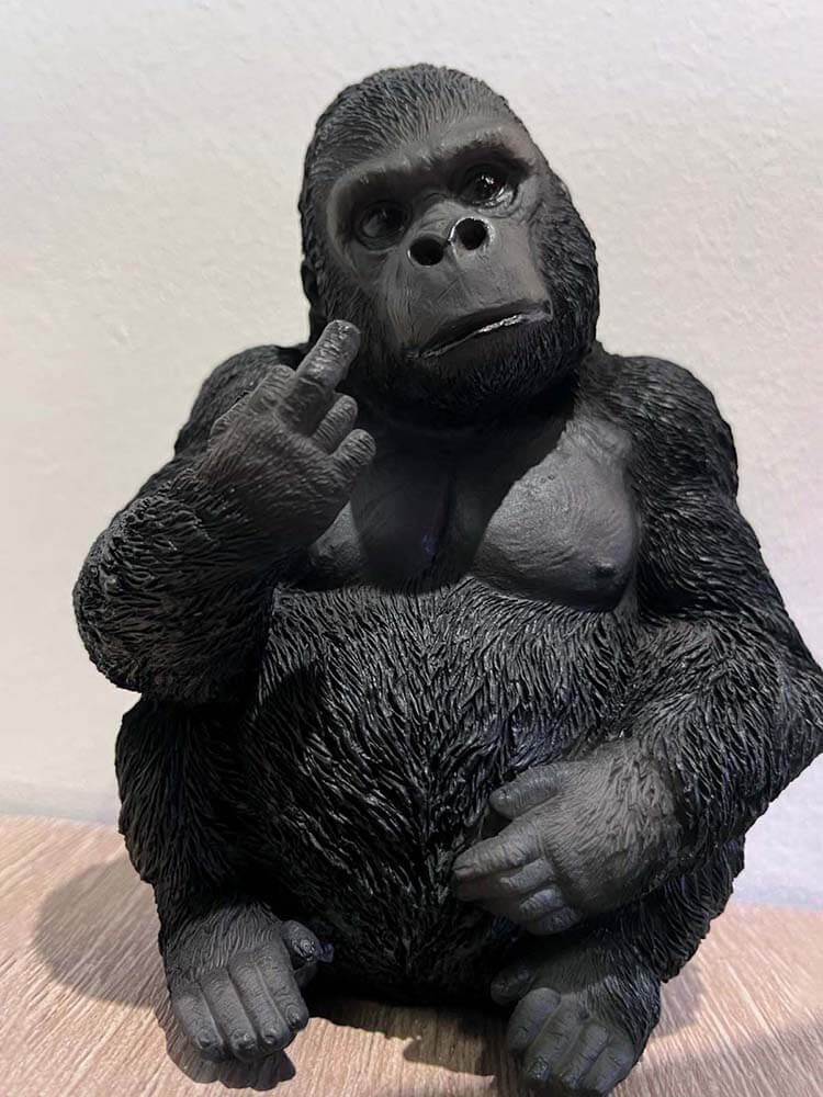 black gorilla figurine, Gorilla Ornament indoor, Middle finger showing Gorilla