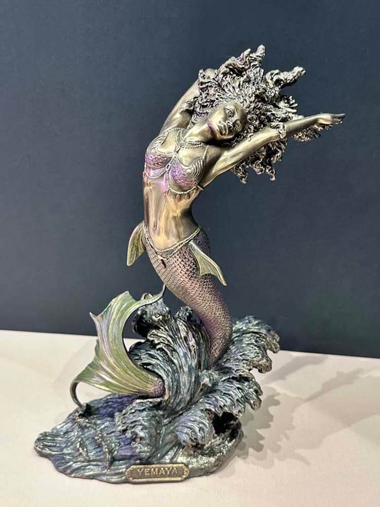 Yemaya Goddess of Water, Bronze Figurine, Mermaid statue