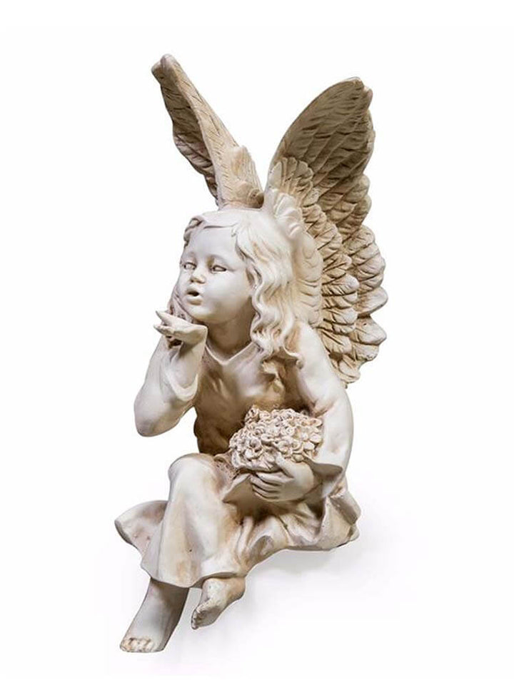 chalk white angel figure, angel blowing kisses, lovely angel, white fairy