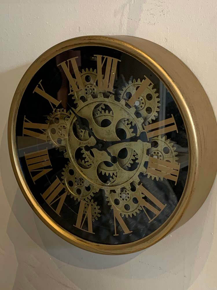 Black and Gold Small Moving Gears Wall Clock - 25.2cm