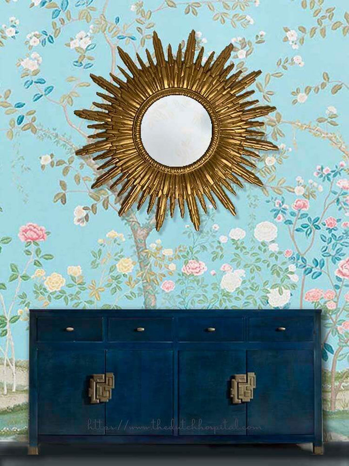 Large Antique Gold Sun Mirror Hollywood Regency Style Mirror