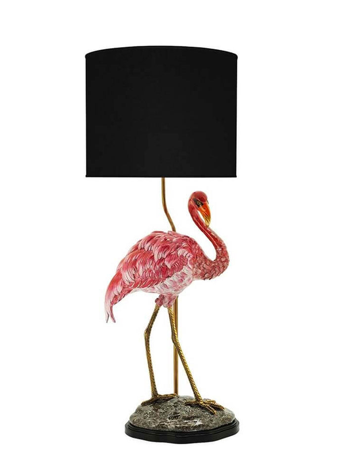 Flamingo Lamp, Large Pink Flamingo Porcelain Table Lamp and Shade, Porcelain table lamp with bronze details