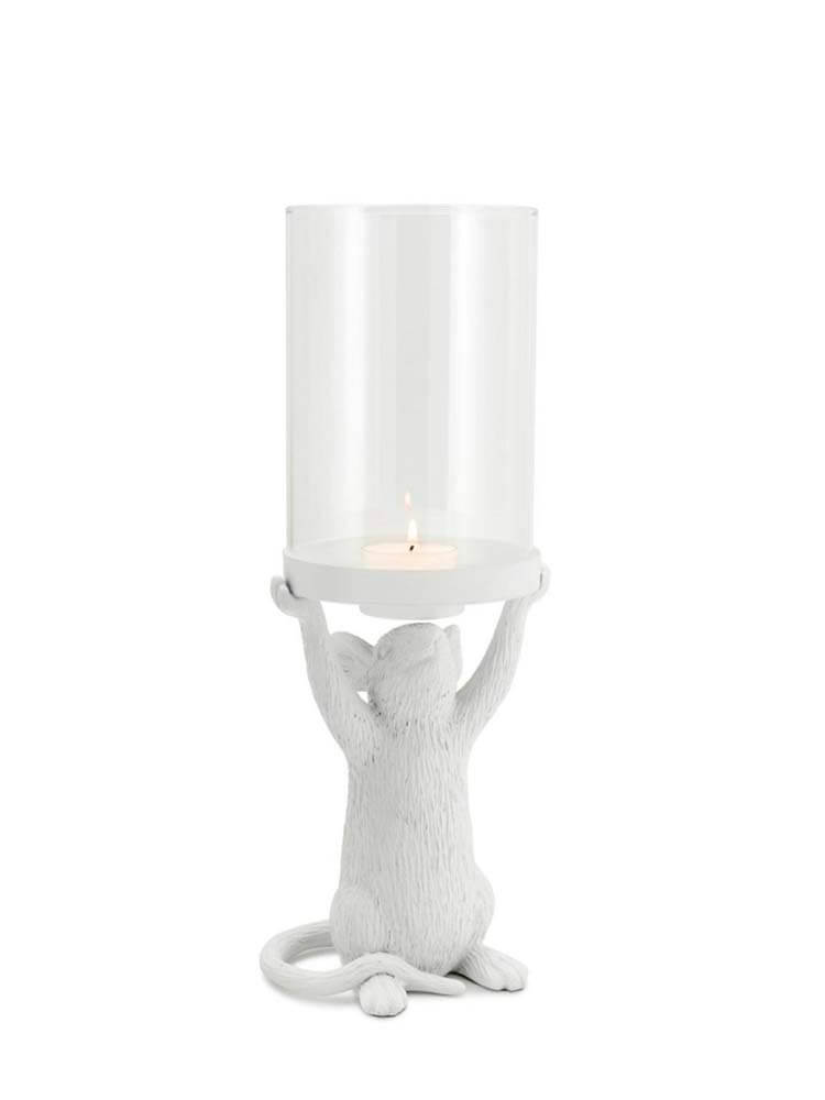 white mouse candle holder, mouse hurricane lamp