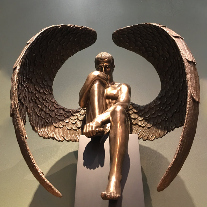 Angel Wing Man Bronze, Large wing angel lady, Male Nude Figure, Arms Outstretched Sculpture, Angel figures