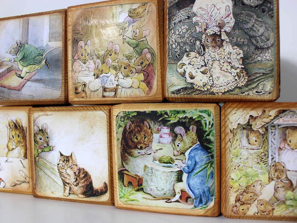 Handmade wooden blocks Beatrix Potter stories