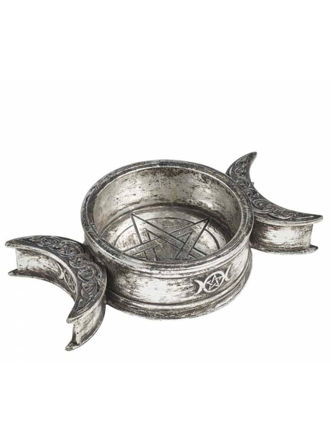Small trinket dish, triple moon phases, candle holder silver, jewellery holder
