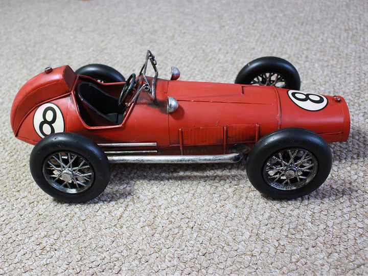 Tin car model, red racing car retro design