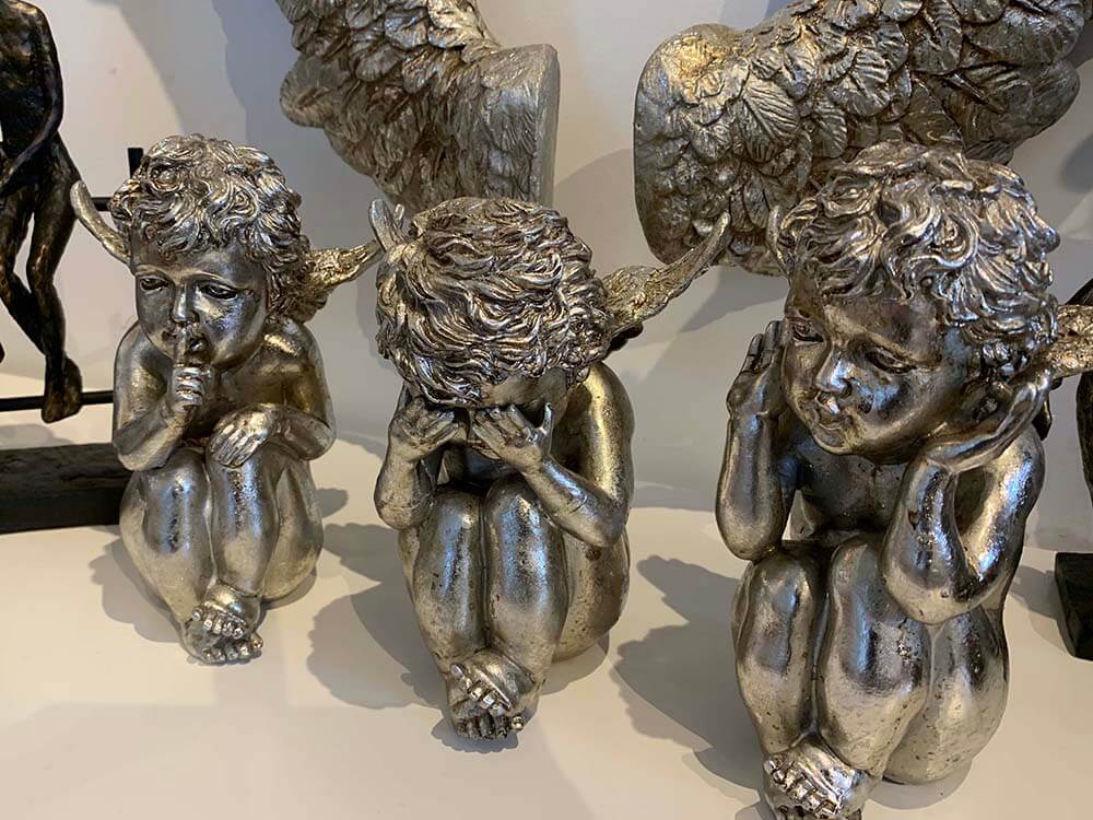 silver cherubs, Metallic silver plated sitting angels,  Wise cherubs set of 3