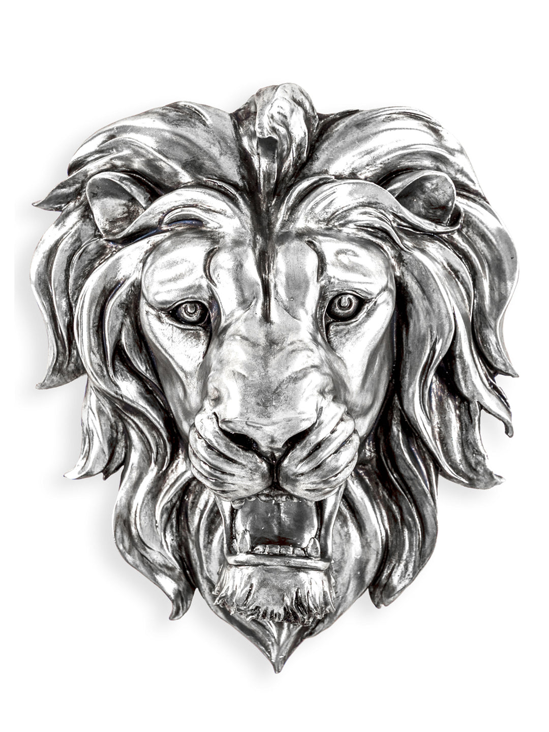 Large Lion Head, Silver roaring  Lion Wall Head, Lion Head Wall Mount