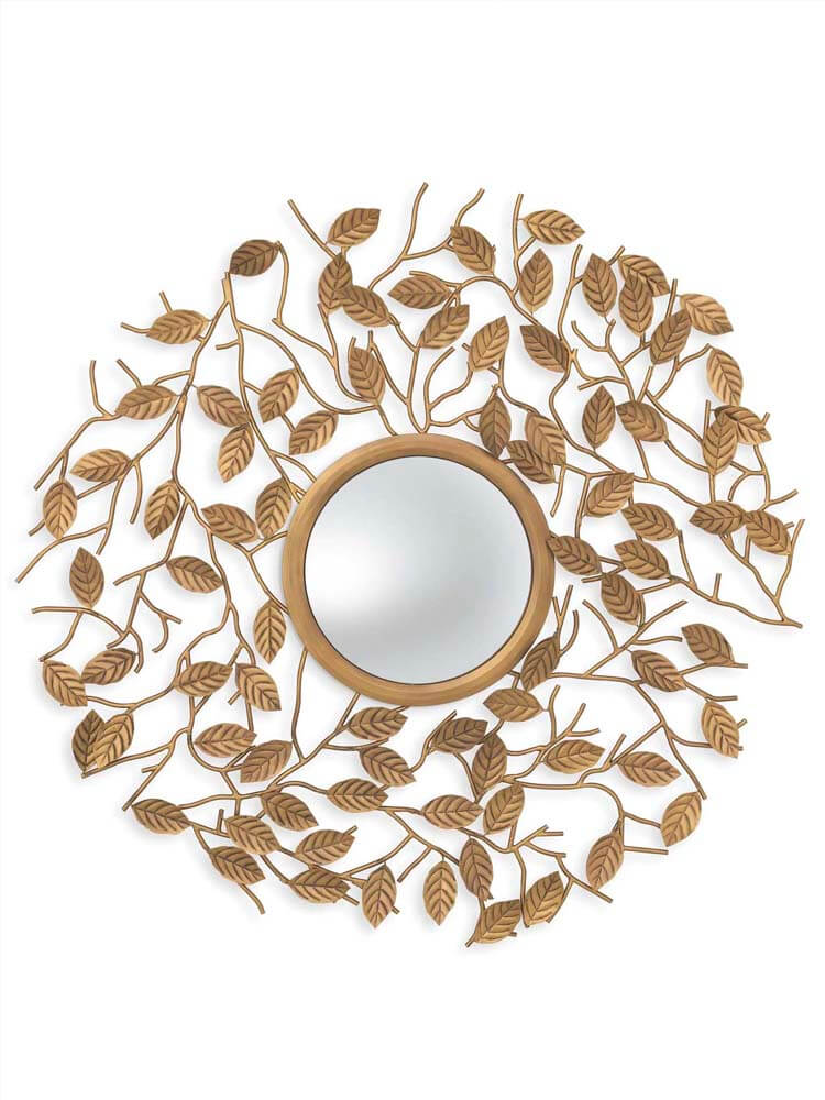 a wreath of twigs and leaves, gold wall mirror, Fiona Mirror