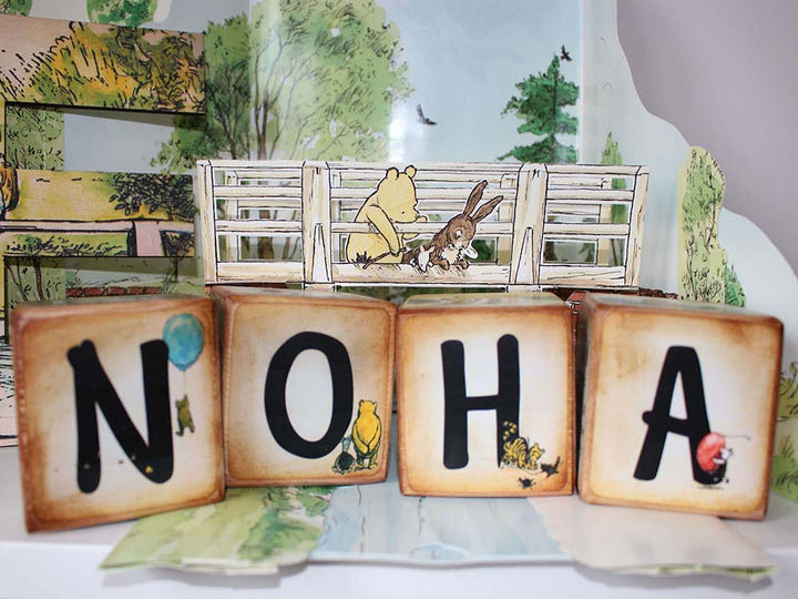 Personalised Baby Blocks, Vintage Pooh Bear, Winnie The Pooh Wooden Blocks