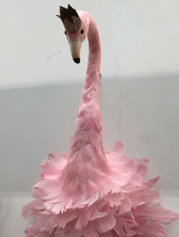Pink Flamingo Wearing Gold Crown Wall Head, 60cm