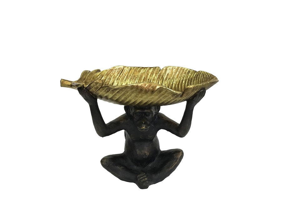 Decorative Monkey Holding Gold Storage Dish