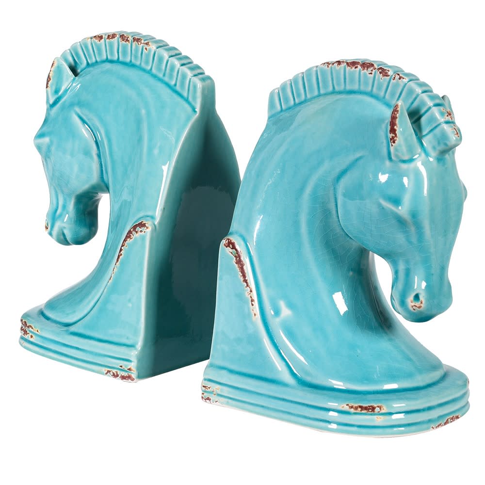 Bookends : Blue Horse Head Bookends