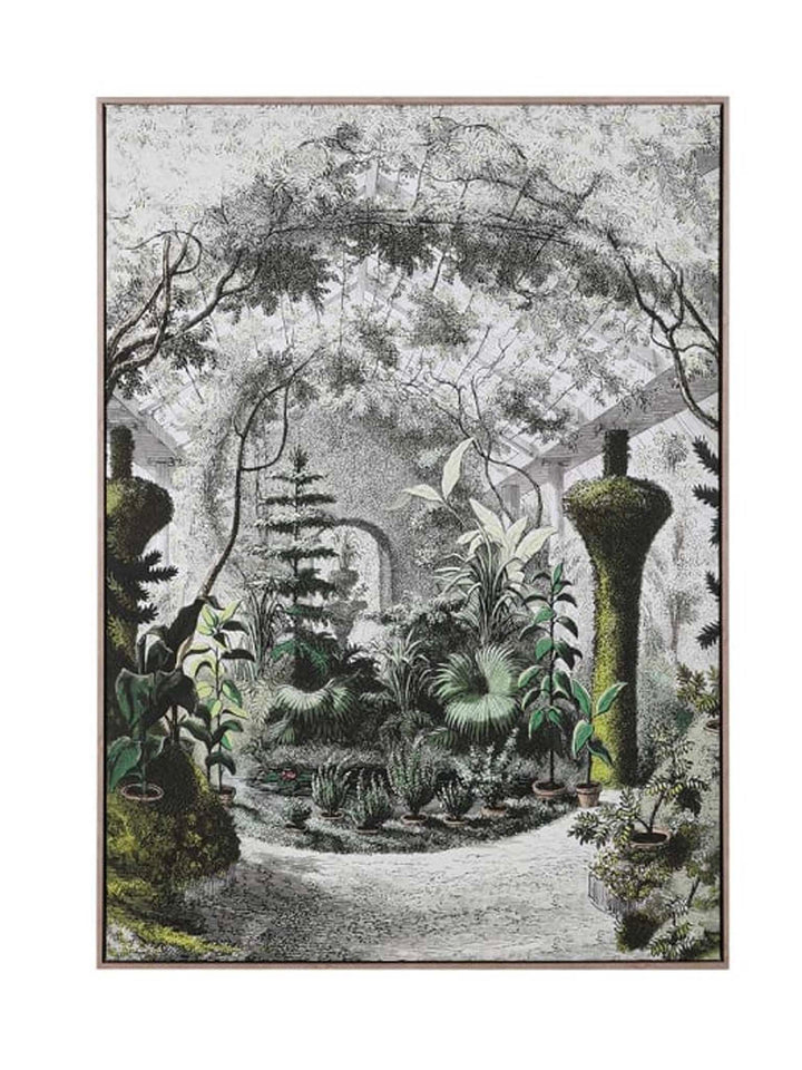 Conservatory Canvas Wall Art, Eden Garden Brown Framed Canvas Picture, 145cm