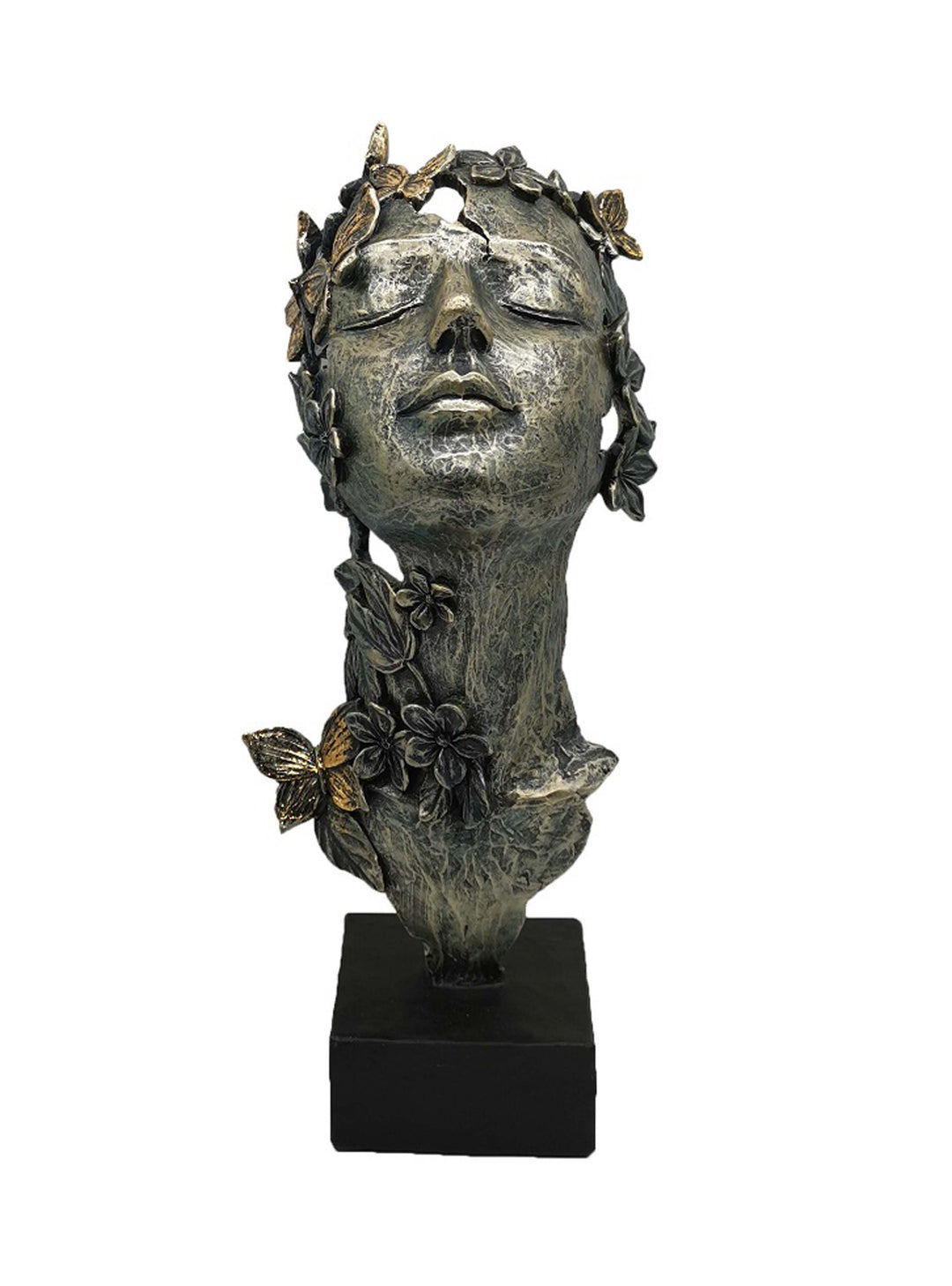Lady Face with Butterflies and flowers Sculpture, 38cm