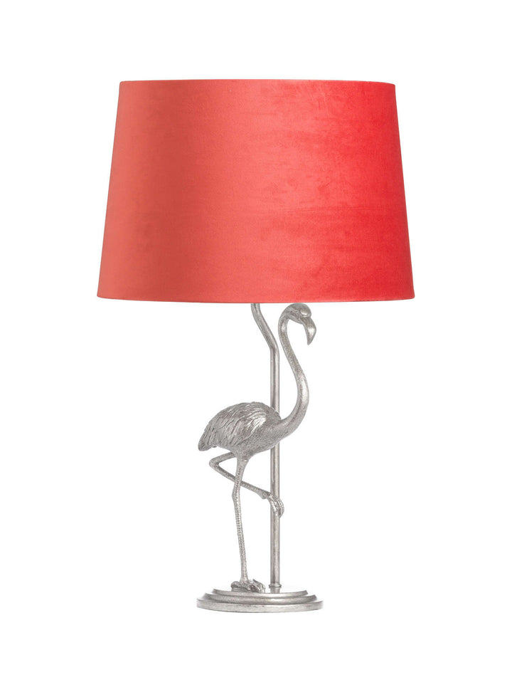 Flamingo Table lamp – Antique Silver Flamingo Lamp  – Coral Velvet Shade  – Table Lamp