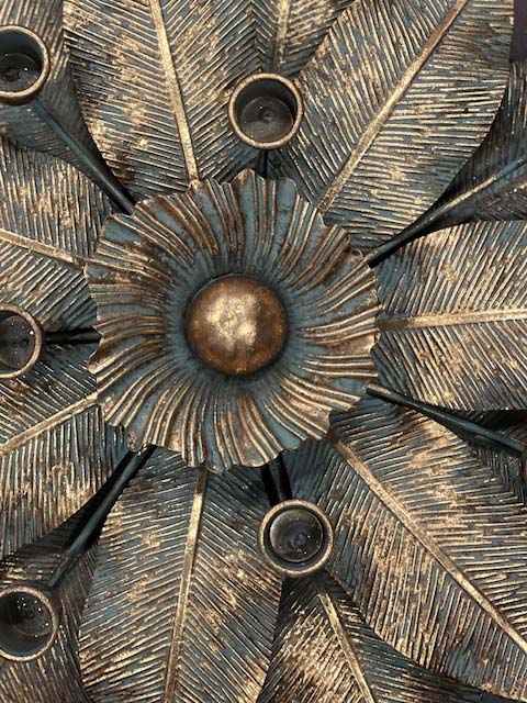 Candle Holder Iron, Antique Gold and Green Leave Candle Holder, 48cm