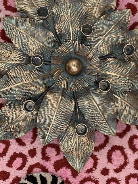 Candle Holder Iron, Antique Gold and Green Leave Candle Holder, 48cm