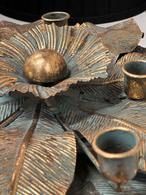 Candle Holder Iron, Antique Gold and Green Leave Candle Holder, 48cm