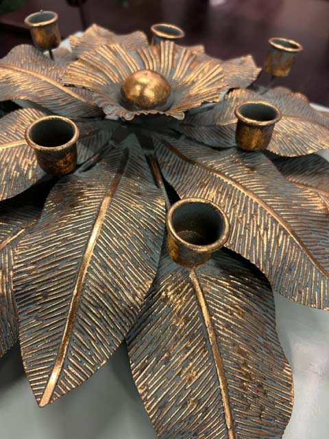 Candle Holder Iron, Antique Gold and Green Leave Candle Holder, 48cm