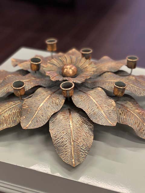 Candle Holder Iron, Antique Gold and Green Leave Candle Holder, 48cm