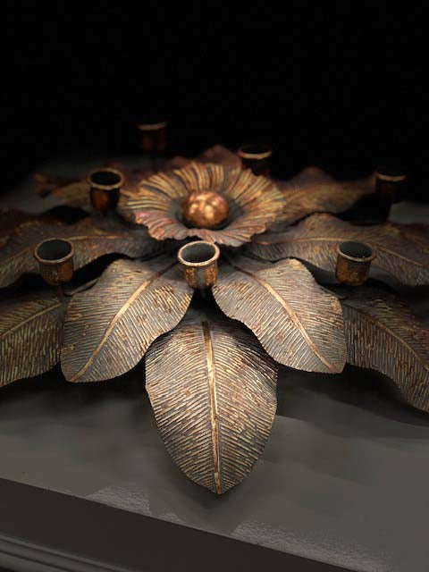 Candle Holder Iron, Antique Gold and Green Leave Candle Holder, 48cm