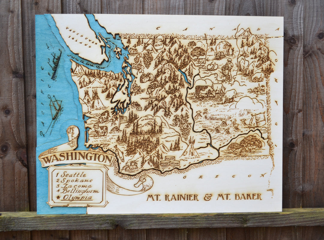 Personalized Wedding Map, Washington Topographic Wooden Map Chart