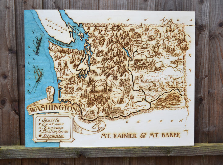 Personalized Wedding Map, Washington Topographic Wooden Map Chart