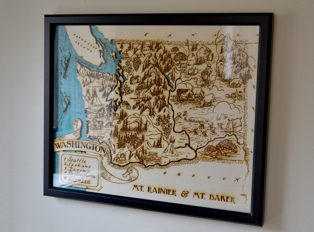 Personalized Wedding Map, Washington Topographic Wooden Map Chart